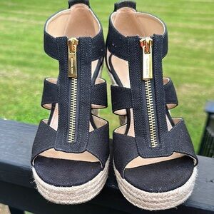 Michael Kors Black Wedges with Gold Accents